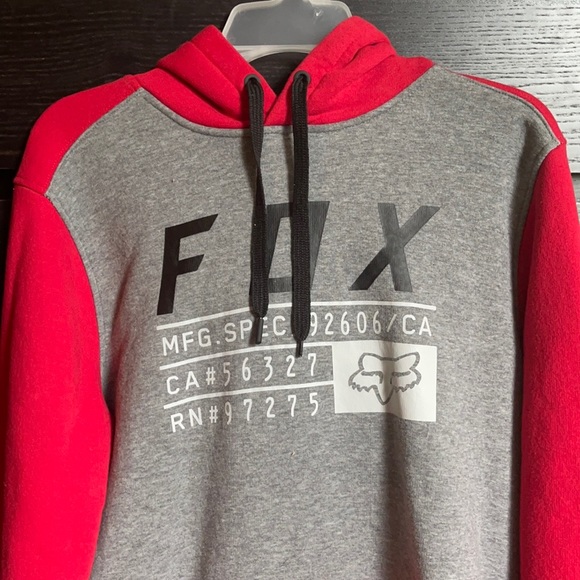 Fox two-toned fleece hoodie. Red and Grey - Picture 3 of 4